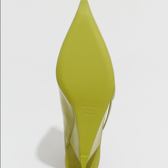 Prada brushed leather pointed toe triangle wedges 2022 new acid green - Picture 10 of 11